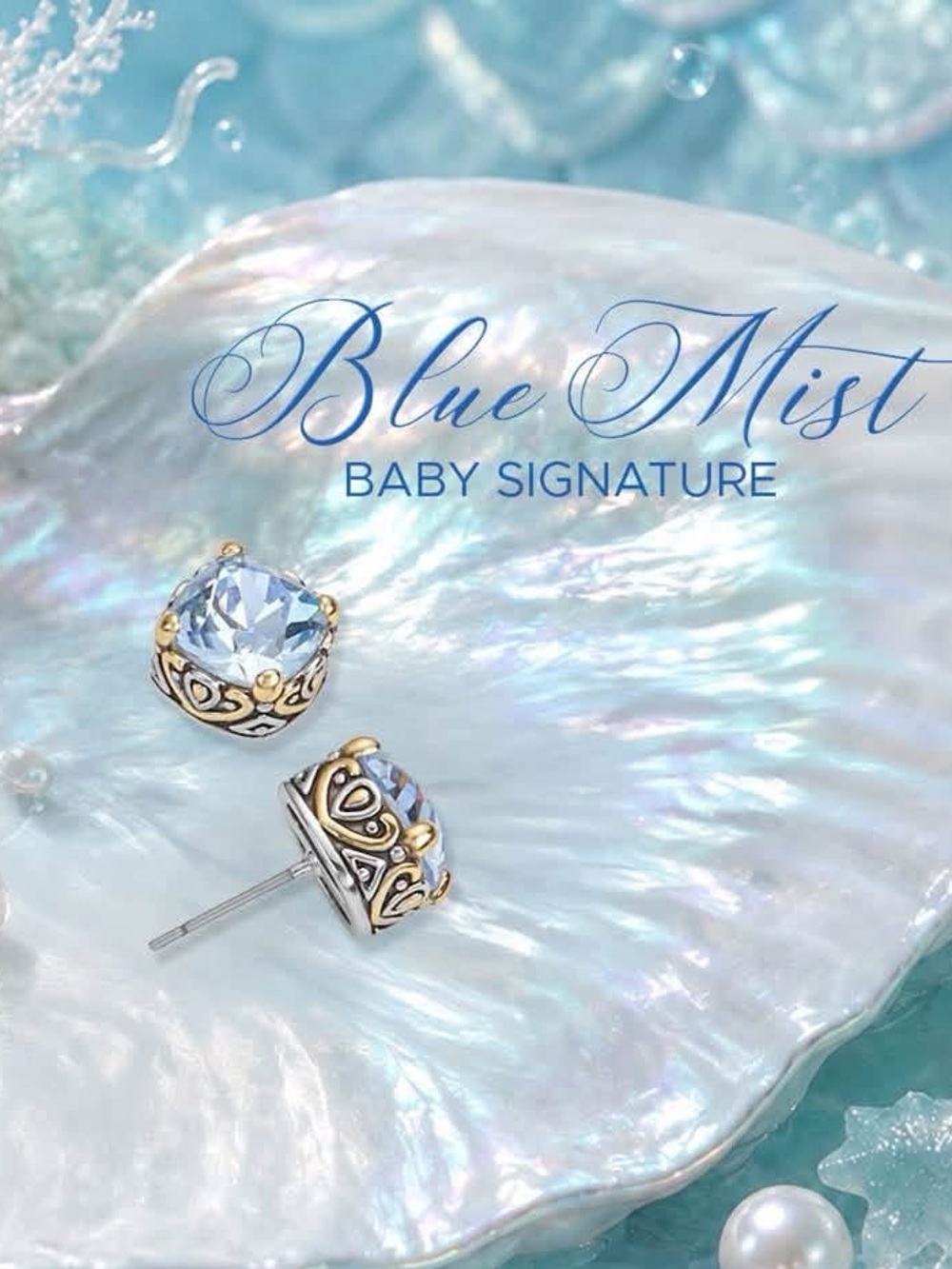 Park Lane MIST Baby Signature Stud Earrings Light Blue Crystals NWT